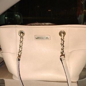 Calvin Klein Beige Tote with Gold Accents